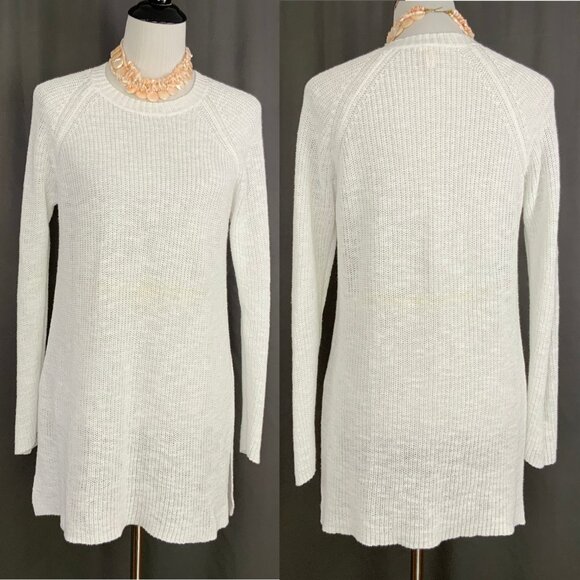Eileen Fisher White Crew Neck Tunic Sweater Organic Linen Blend Long Sleeve Sz S - Picture 2 of 16